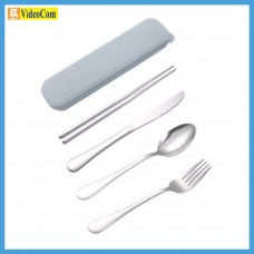 MEC 便擄餐具套裝連收納盒 (藍色) (刀 + 勺 + 叉 + 筷子) (銀色) 4件套  984CUTLERY SET-BL-J19 　
